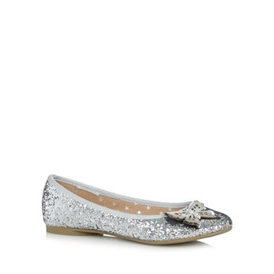 bluezoo Girl's silver butterfly detail glitter pumps